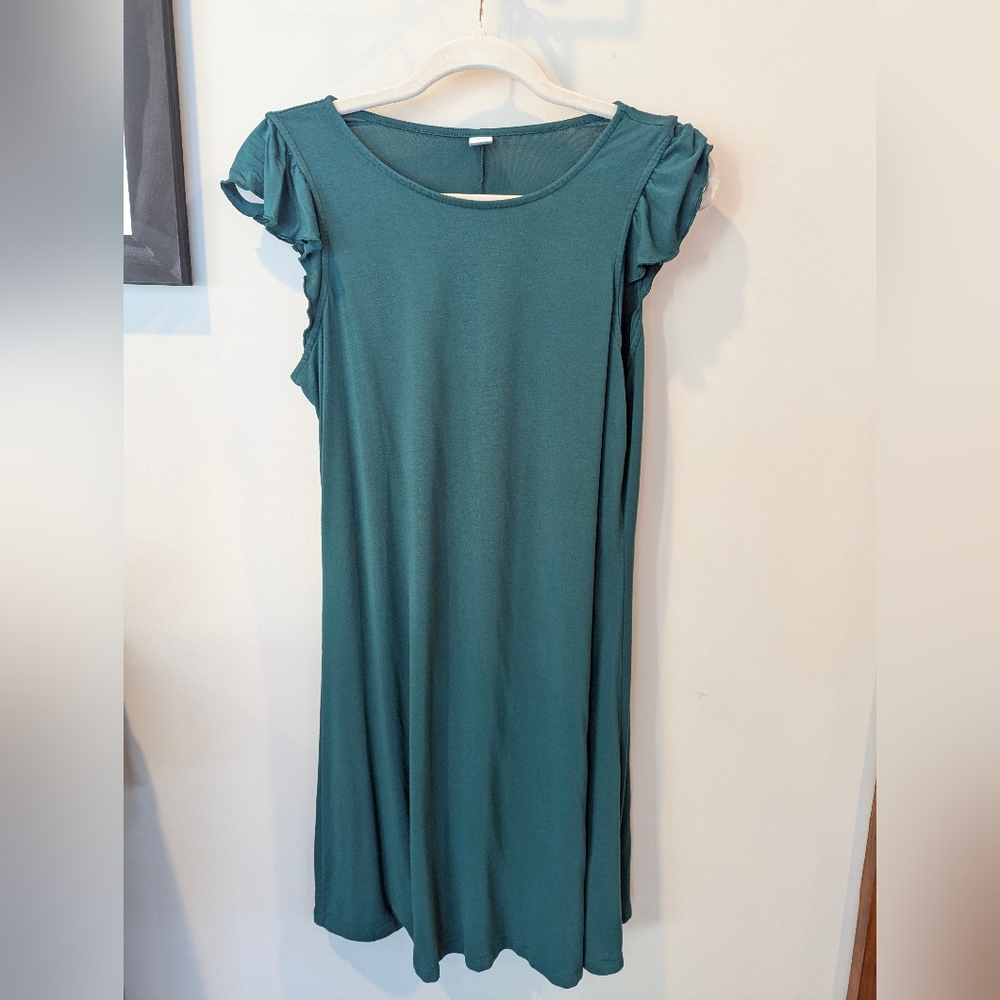 Old Navy Teal Short Flutter-Sleeve Midi Dress